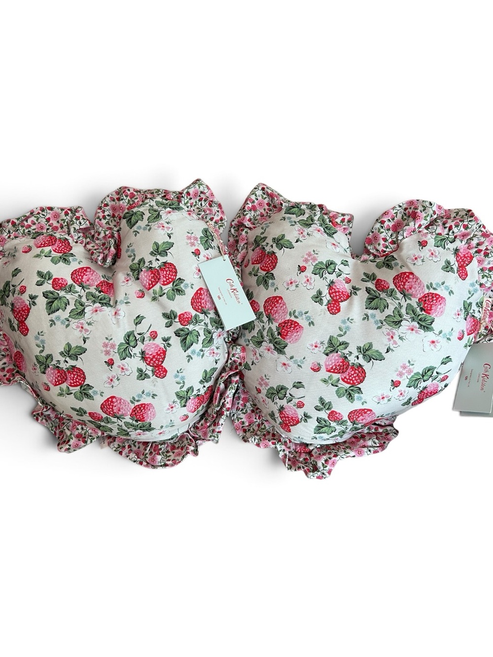 Cath Kidston Strawberry Print Heart Shaped Pillows Set of 2 NWT